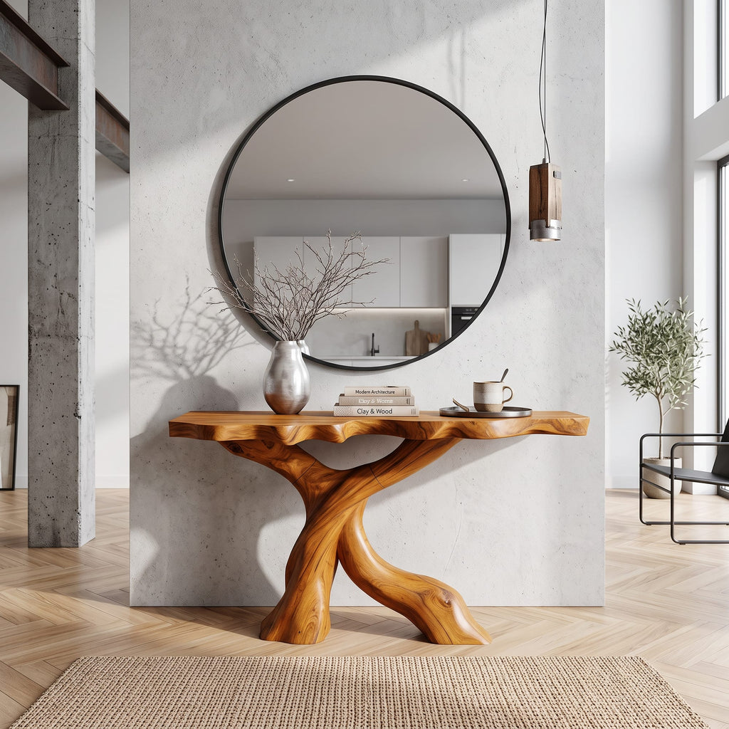 Mid Century X-base Console Table