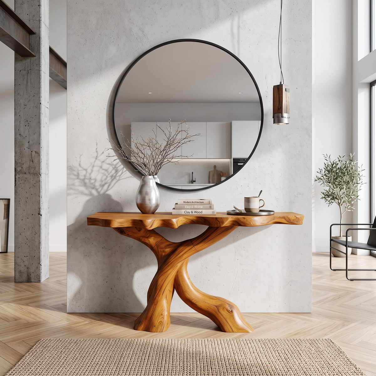 Mid Century X-base Console Table