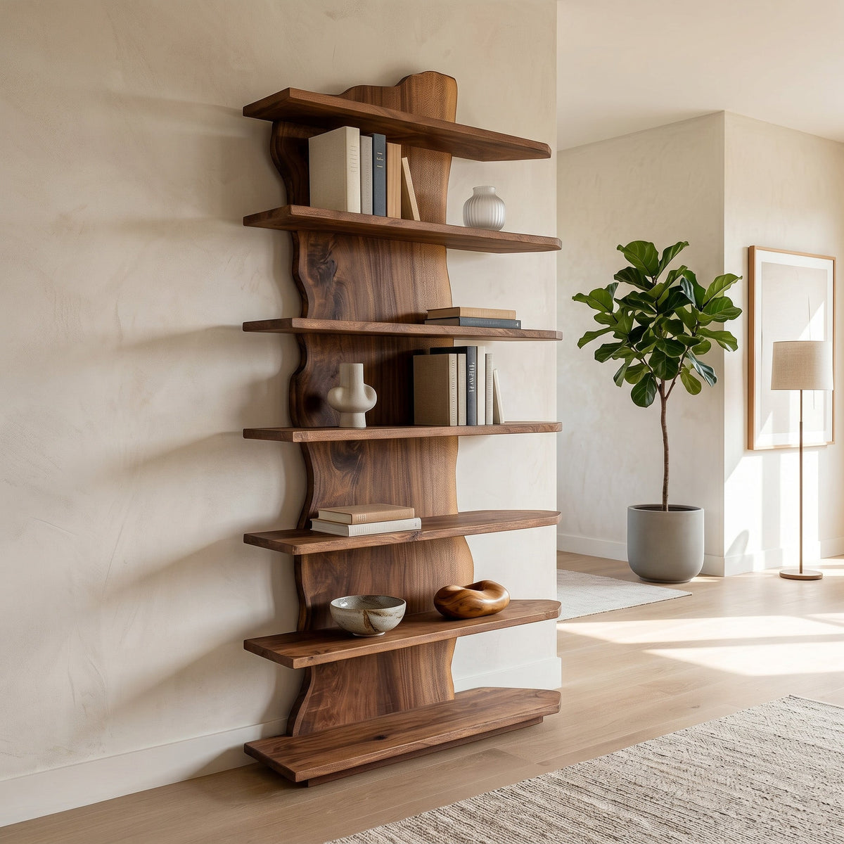 Organic Natural Standing Shelf, solid wood, built to order