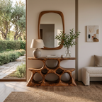 Elegant Wooden Console Table with Sculptural Shelves, solid wood, built to order, view 3