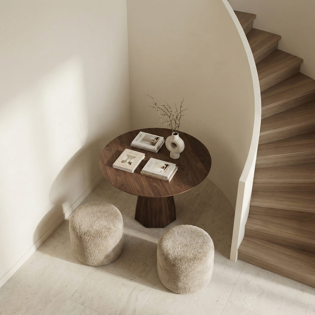 Contemporary Organic Round Entryway Foyer Table, solid wood, built to order