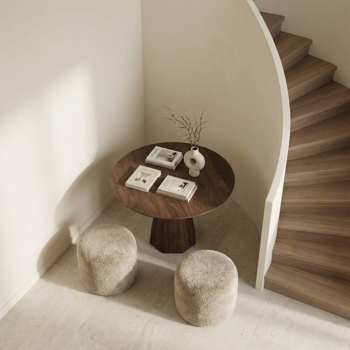 Contemporary Organic Round Entryway Foyer Table, solid wood, built to order