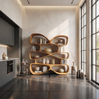 Contemporary Biomorphic Bookshelf in Fluid Design, solid wood, built to order