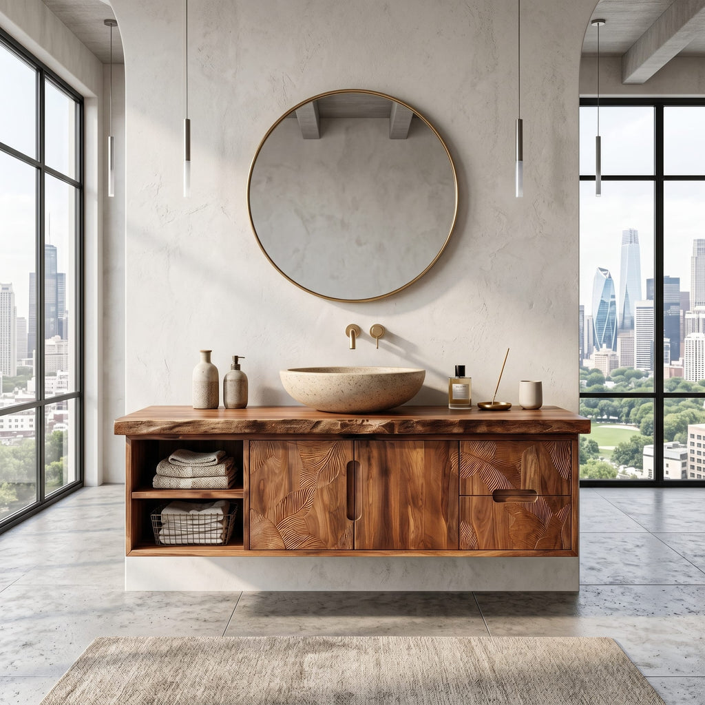 Modern Live Edge Bath Cabinet Garden Retreat, solid wood, built to order