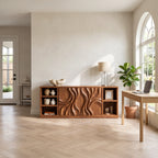 Mid Century Grooved Carved Sideboard Modern Entryway, solid wood, built to order