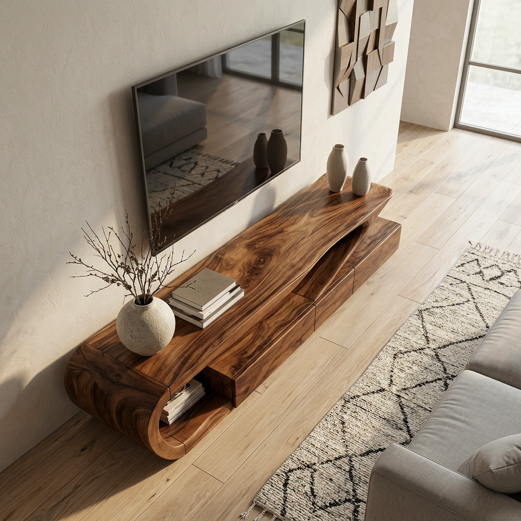 Minimalist TV Console, solid wood, built to order, view 3