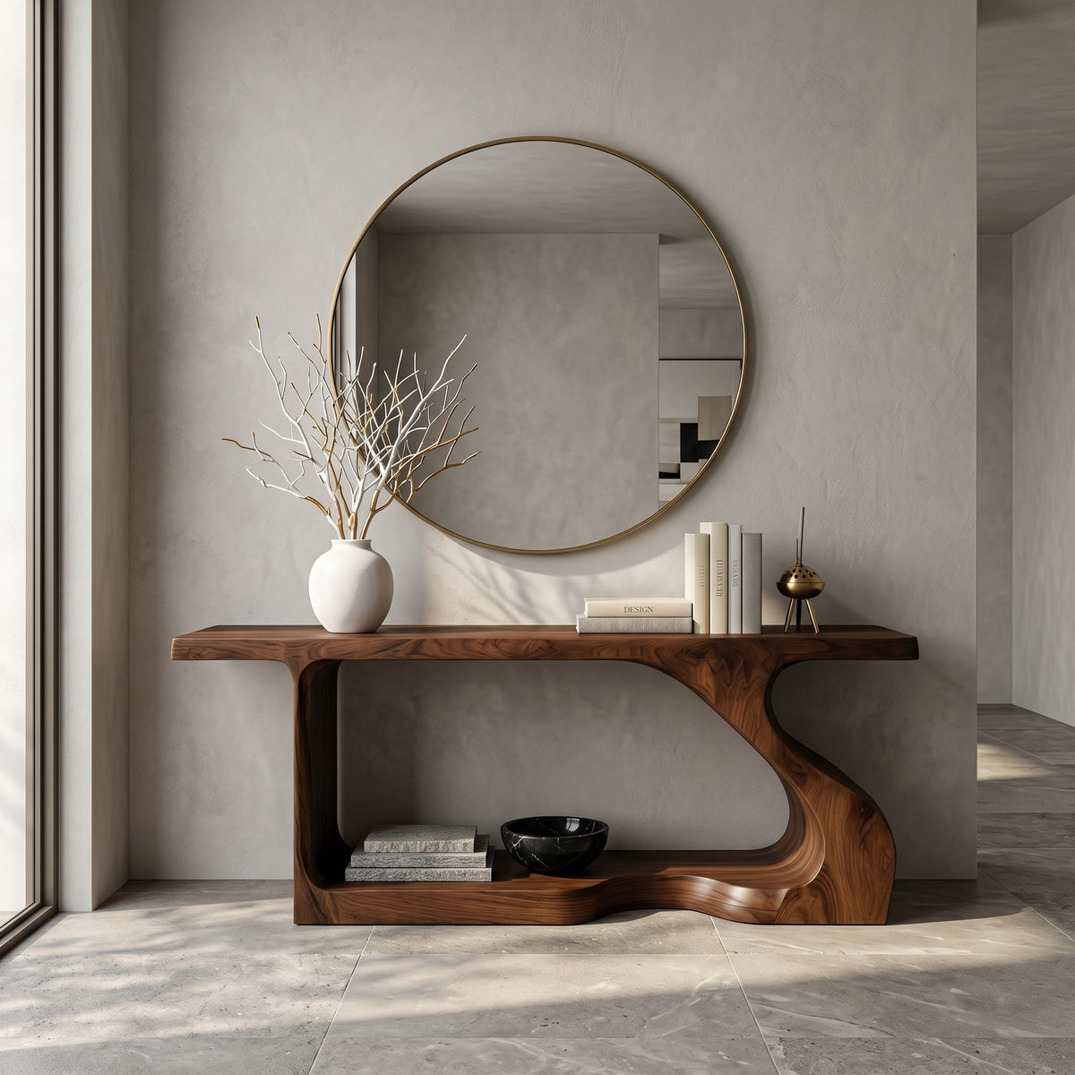 Sculptural Curved Foyer Console Table
