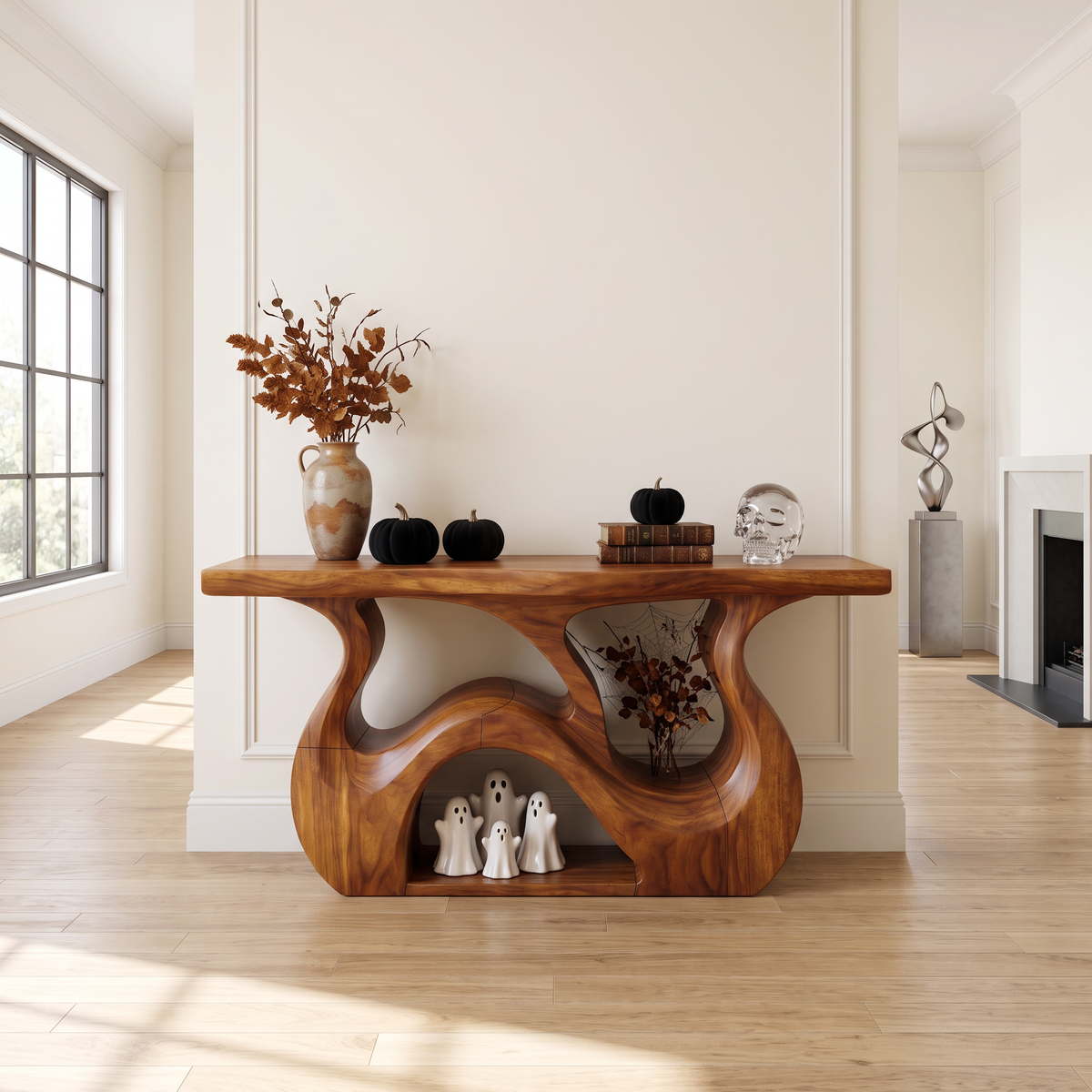 Minimalist Branch Form Entryway Table, solid wood, built to order, view 3