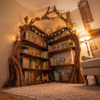 Tree Wall Bookshelf Corner Storage Bookcase Wooden Display Shelf, solid wood, built to order