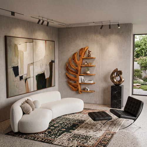Artistic Leaf Statement Wall Bookshelf, solid wood, built to order