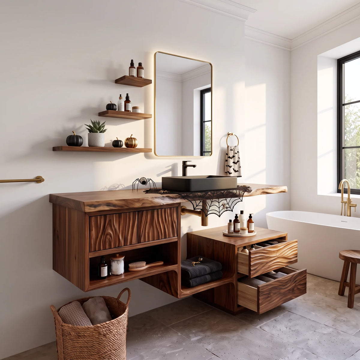 Mid Century Bathroom Vanity Modern Ensuite, solid wood, built to order