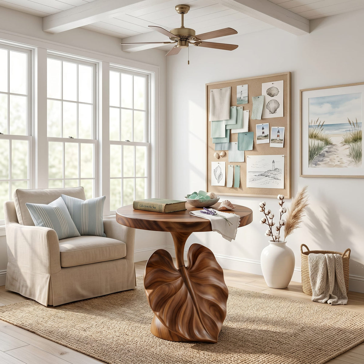 Mediterranean Sculptural Accent Table Courtyard Patio, solid wood, built to order