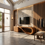 Sculptural Media Console Marble Accent Wall, solid wood, built to order, view 3