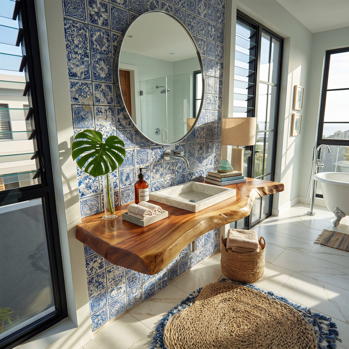 Contemporary Floating Washstand Residence, solid wood, built to order