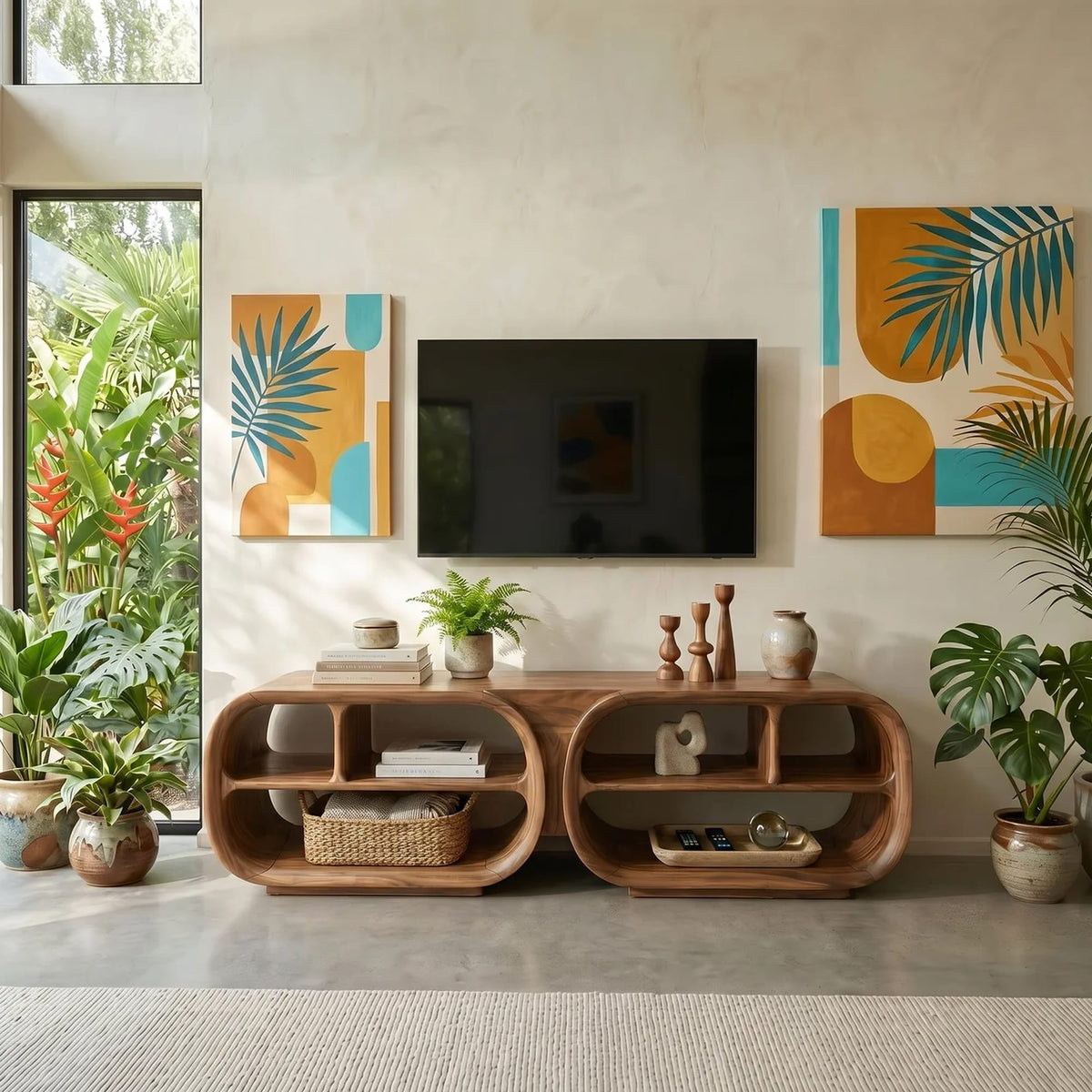 TV Console Architectural Wood Design, solid wood, built to order