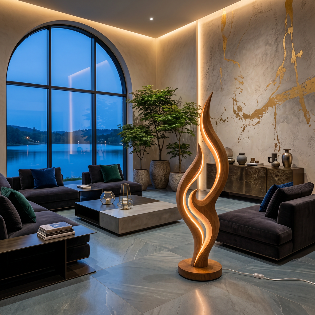 Contemporary Double Wave Lamp, solid wood, built to order, view 3