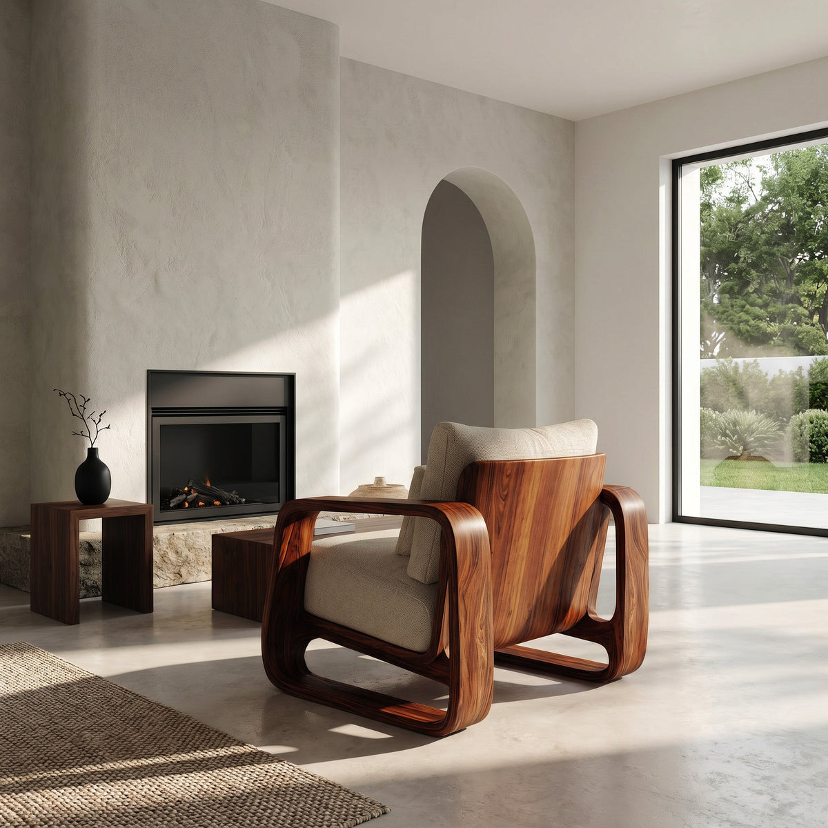 Organic Wooden Wide Armchair, solid wood, built to order, view 3