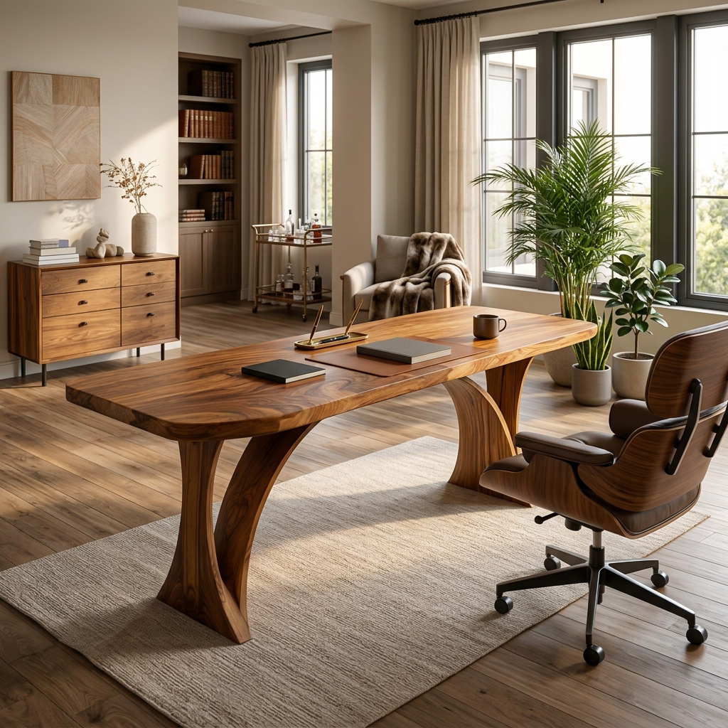 Desk with Curved Base, solid wood, built to order, view 3