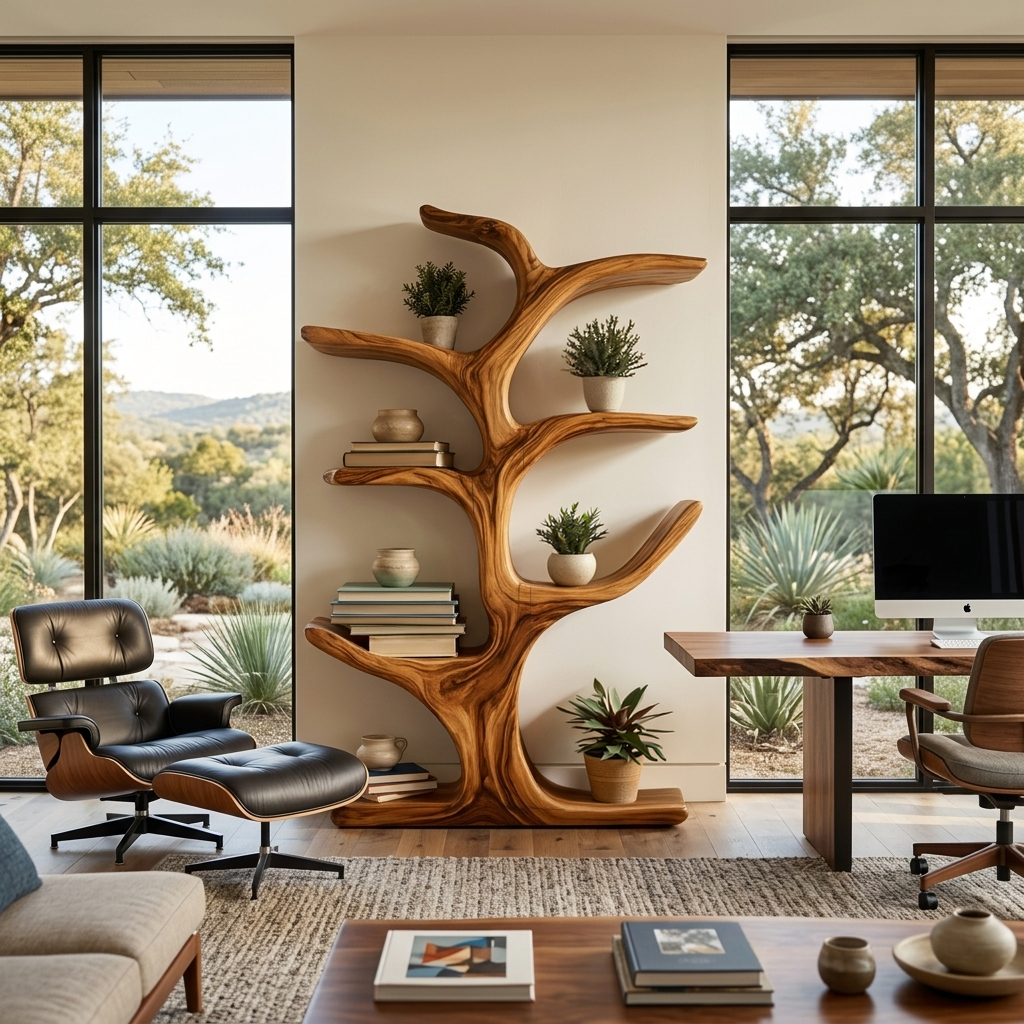 Bookshelf Sculptural Curved Design, solid wood, built to order, view 3