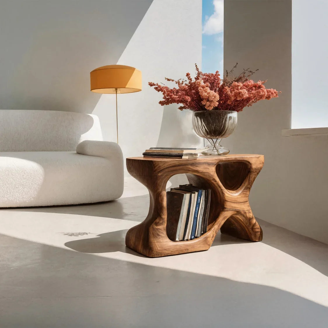Minimalist Sculptural Side Table with Storage, solid wood, built to order, view 3