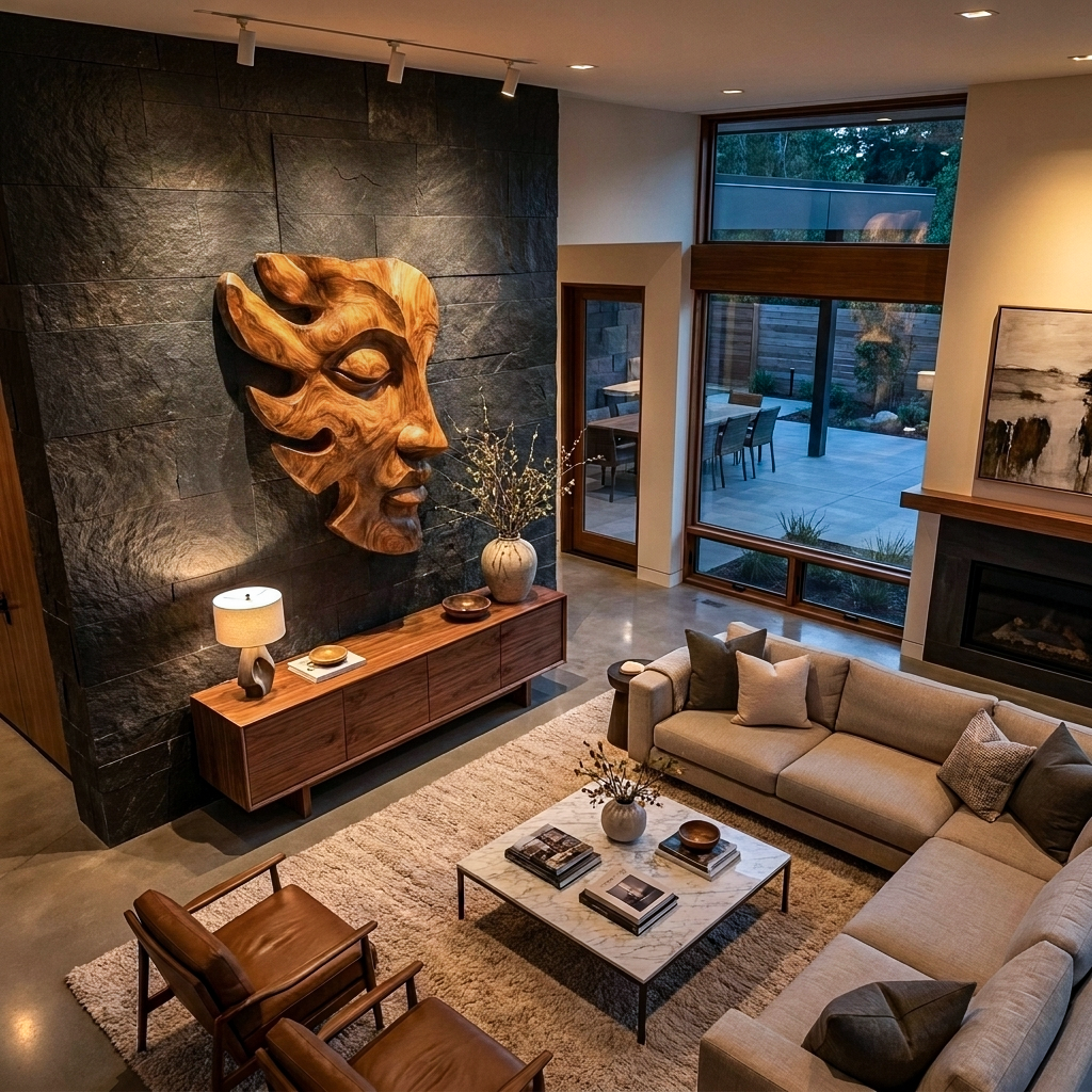 Face Wall Art with Sculptural Form, solid wood, built to order, view 3