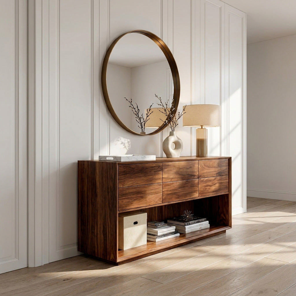 Minimal Wood Console Table with Multi Drawer, solid wood, built to order, view 3