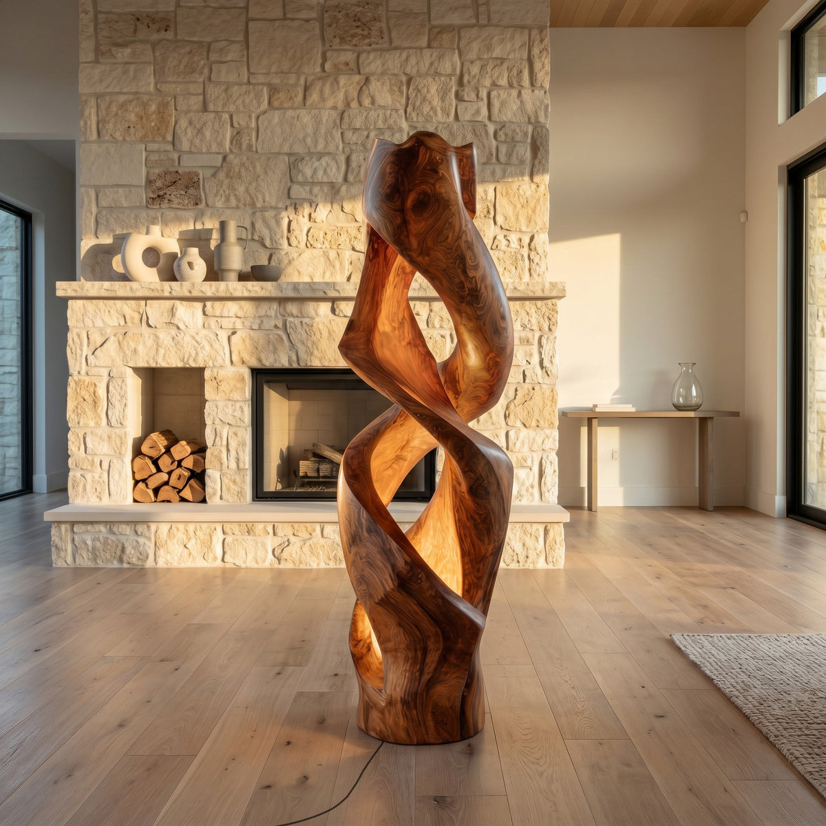 Contemporary Abstract Twisted Floor Lamp, solid wood, built to order, view 3