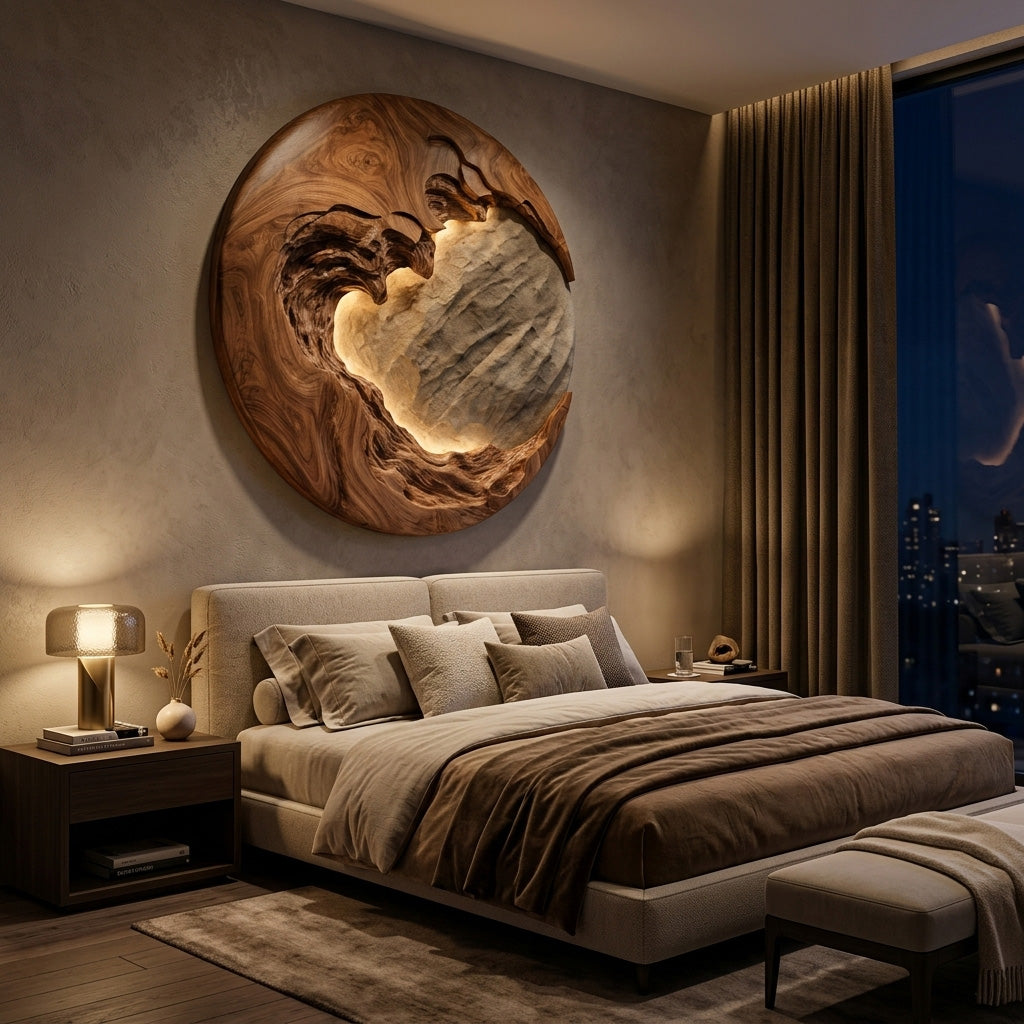Organic Modern Round Wall Art, solid wood, built to order, view 3