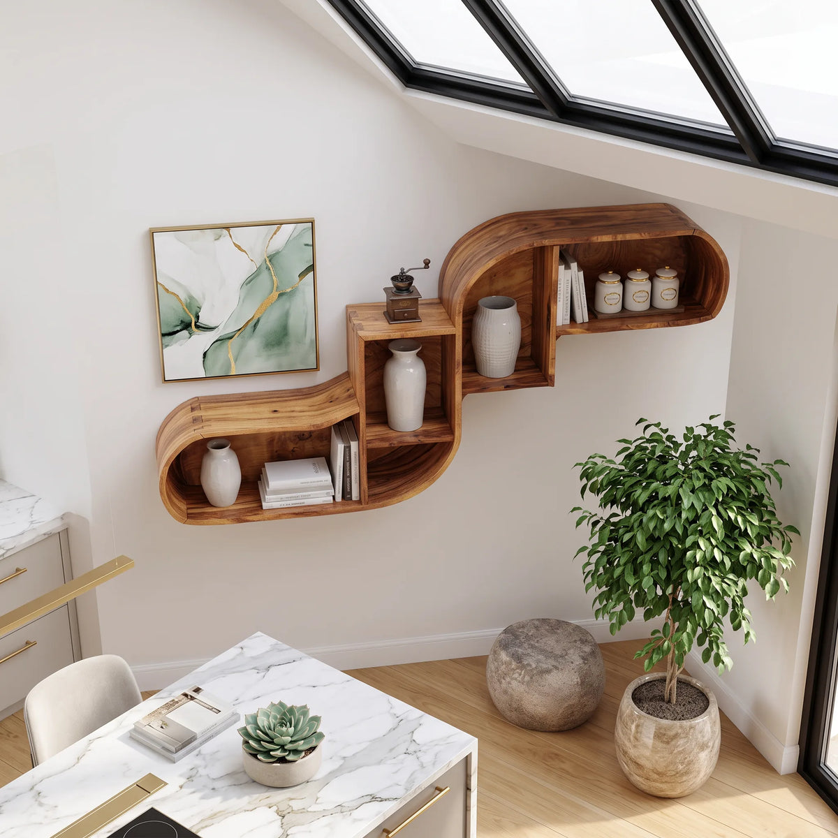 Mid Century Curved Wood Shelves, solid wood, built to order
