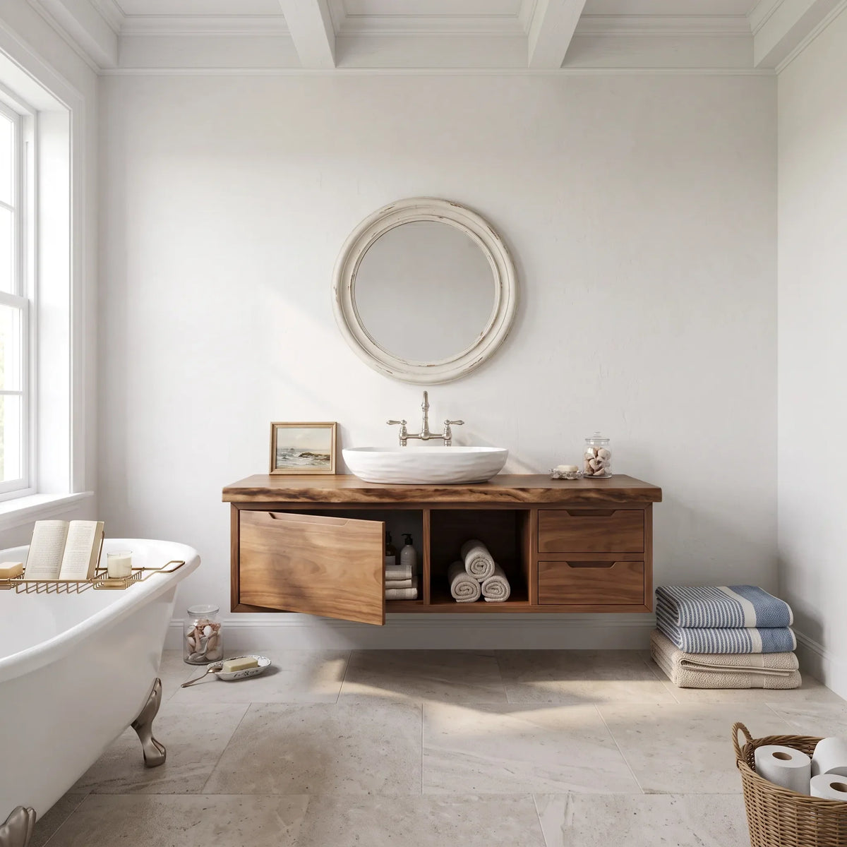 Contemporary Double Sink Bathroom Vanity Ensuite, solid wood, built to order