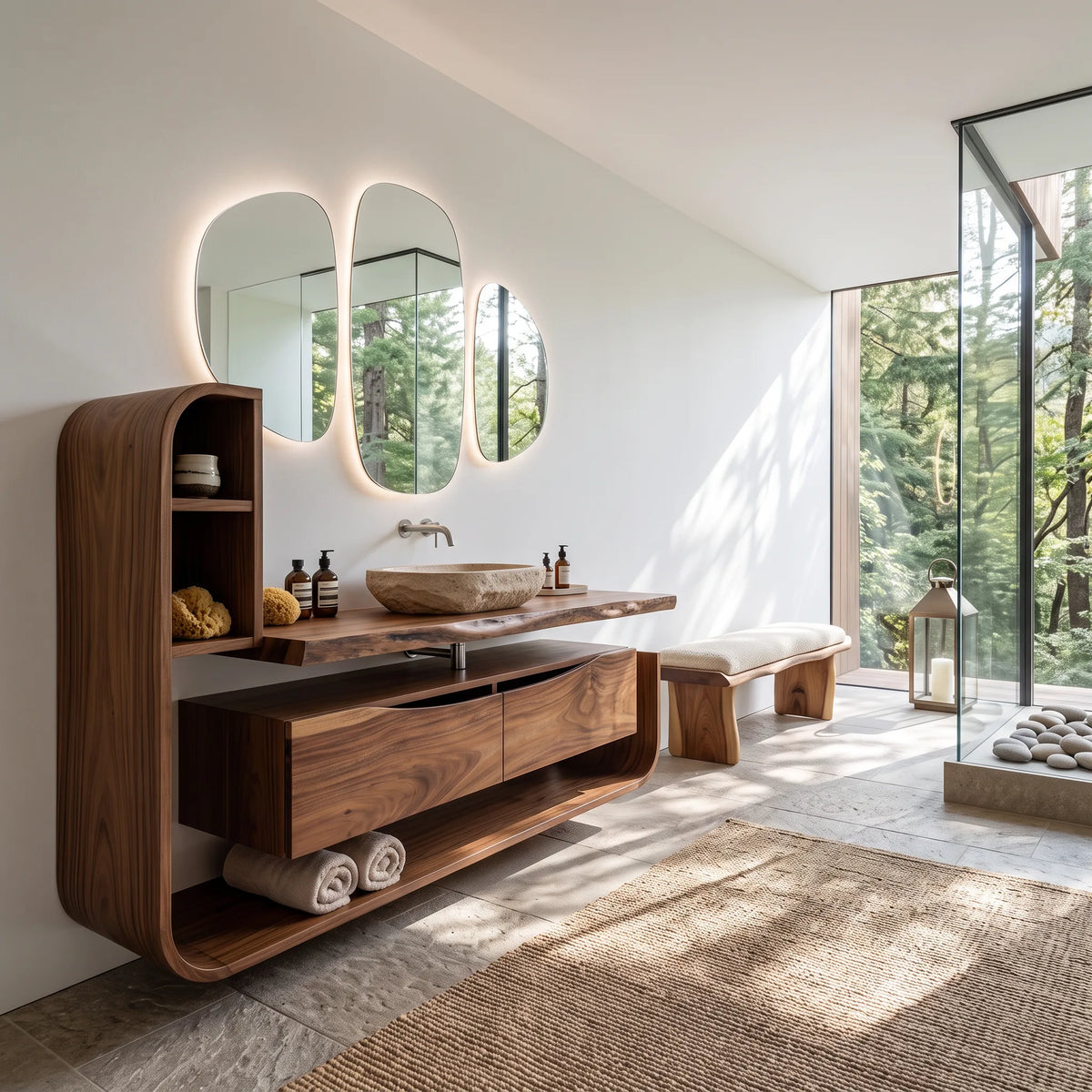 Handcrafted Organic Floating Bathroom Vanity Ensuite, solid wood, built to order