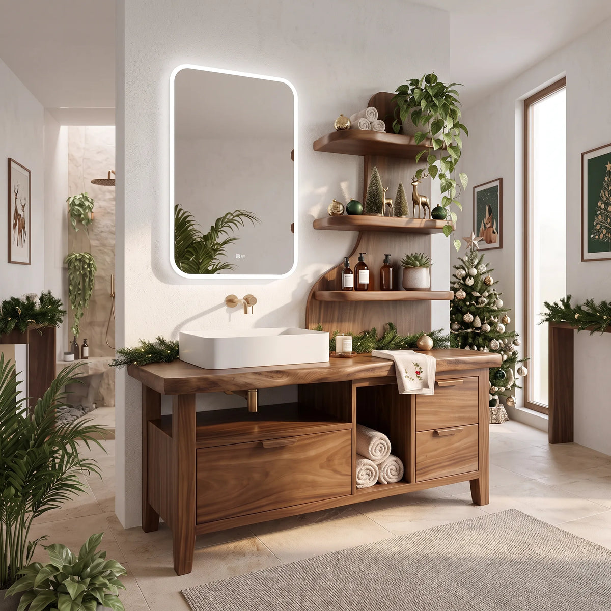 Handcrafted Mid Century Floating Vanity Residence, solid wood, built to order