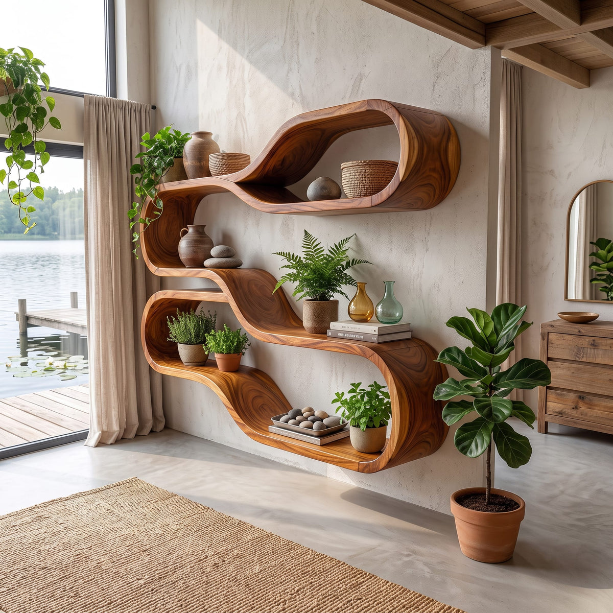 Japandi Wooden Wall Mounted Shelves, solid wood, built to order