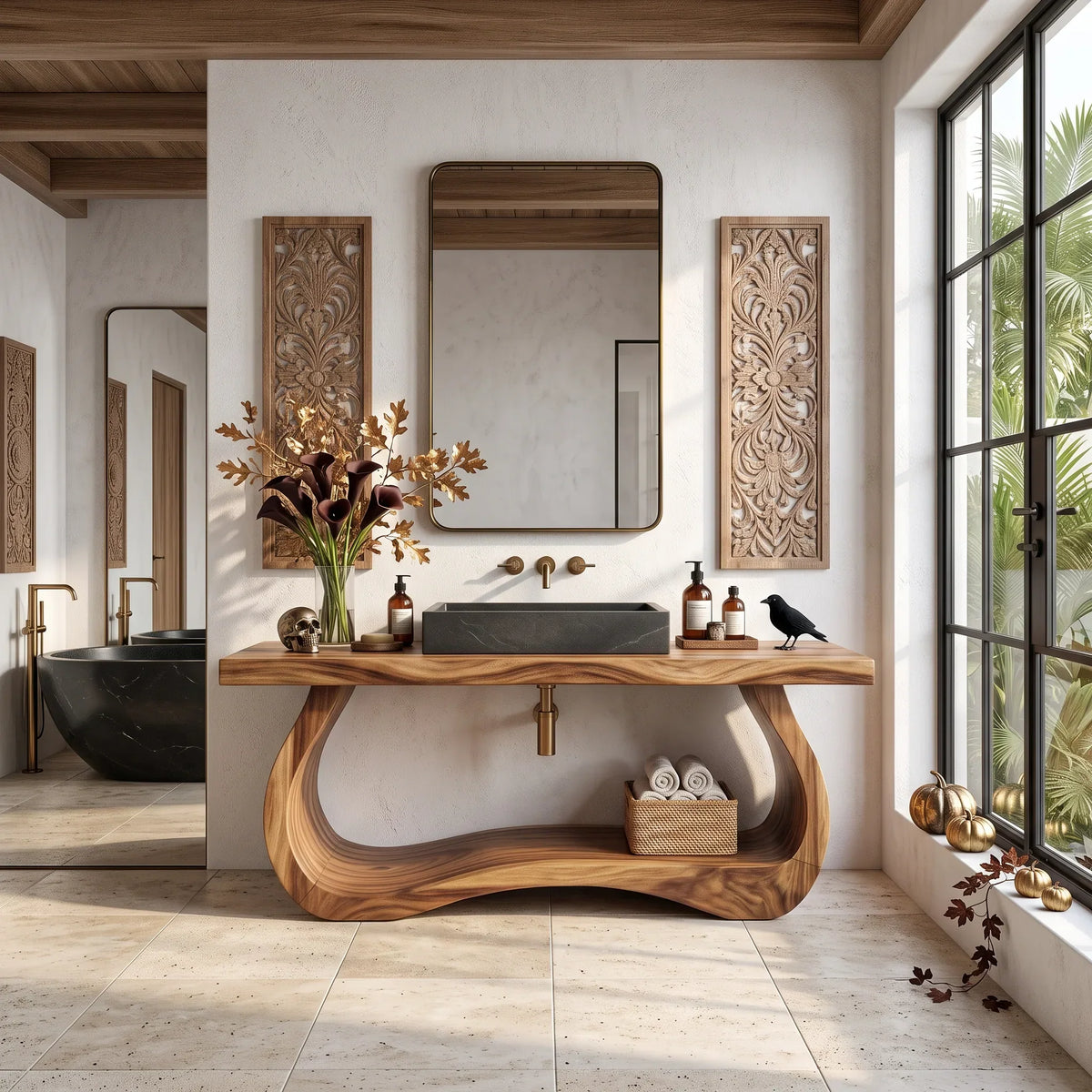 Mid Century Wood Bathroom Vanity Spa Bathroom, solid wood, built to order