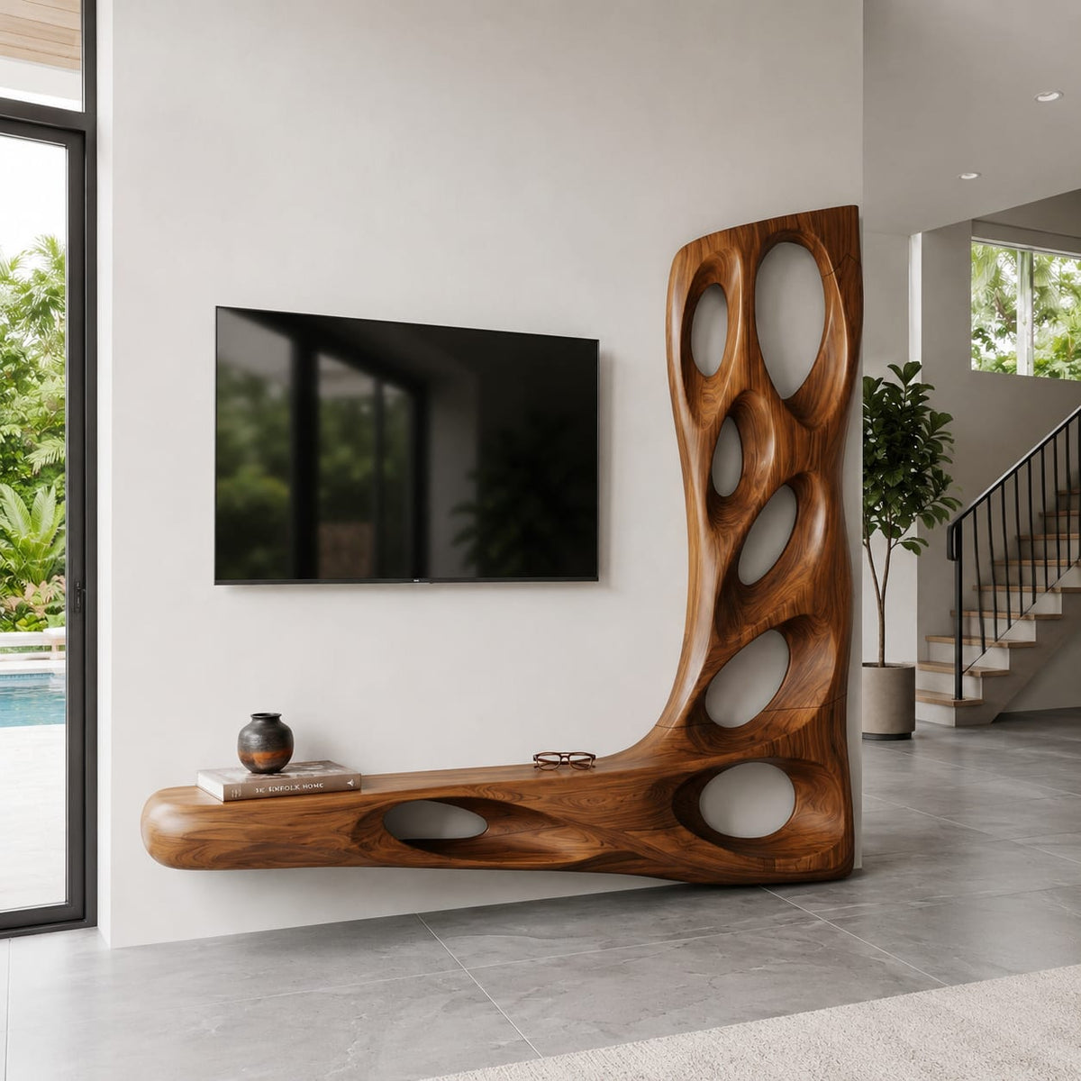 Sculptural Floating Entertainment TV Cabinet
