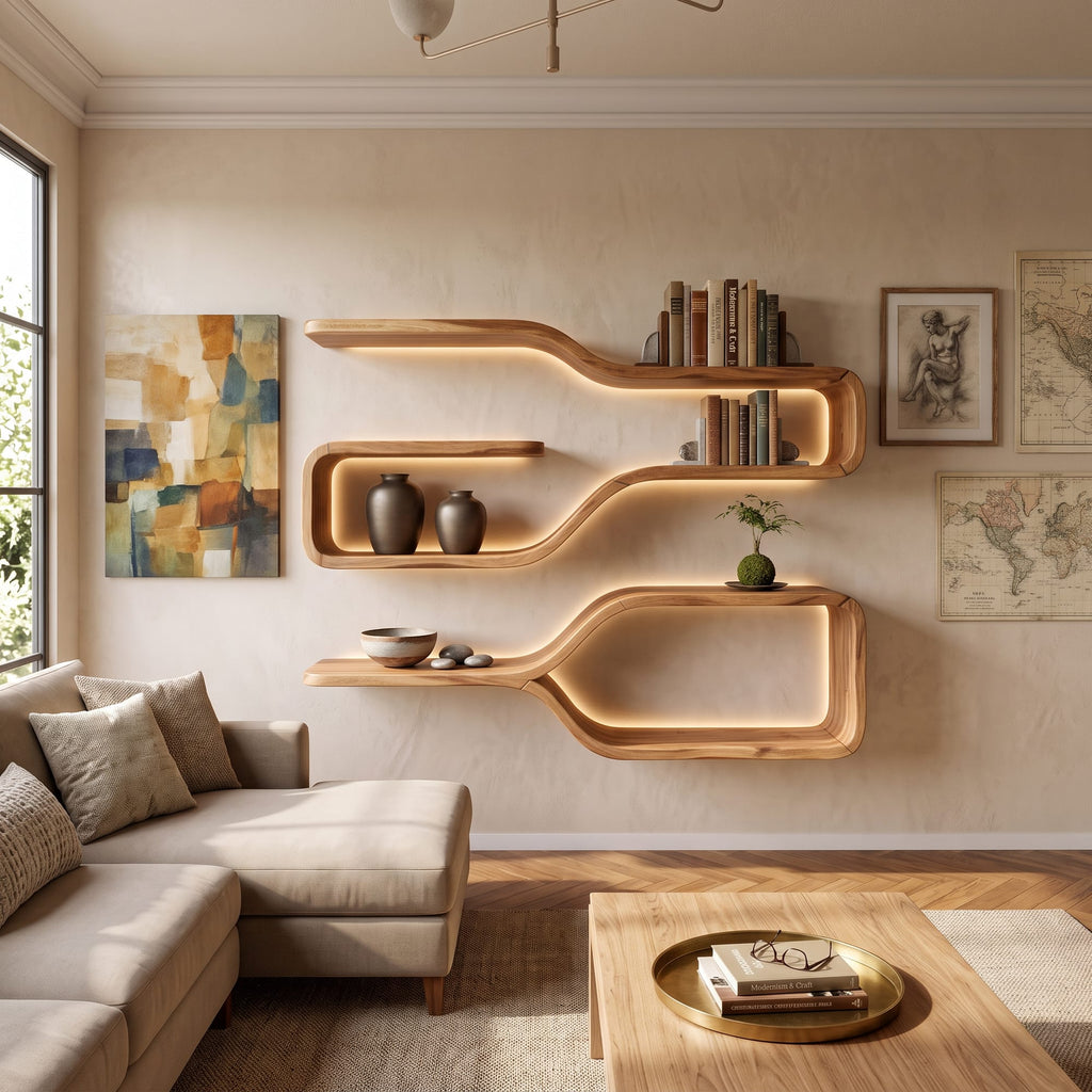 Mid Century Live Edge Wood Shelves, solid wood, built to order