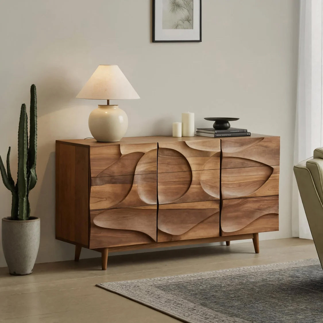 Contemporary Carved Modern Sideboard