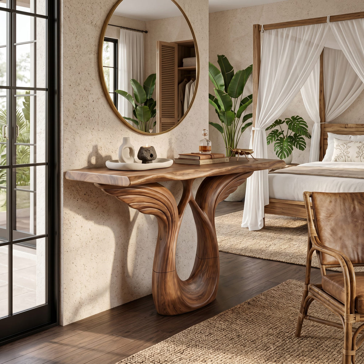 Winged Console Table Designer Residence, solid wood, built to order