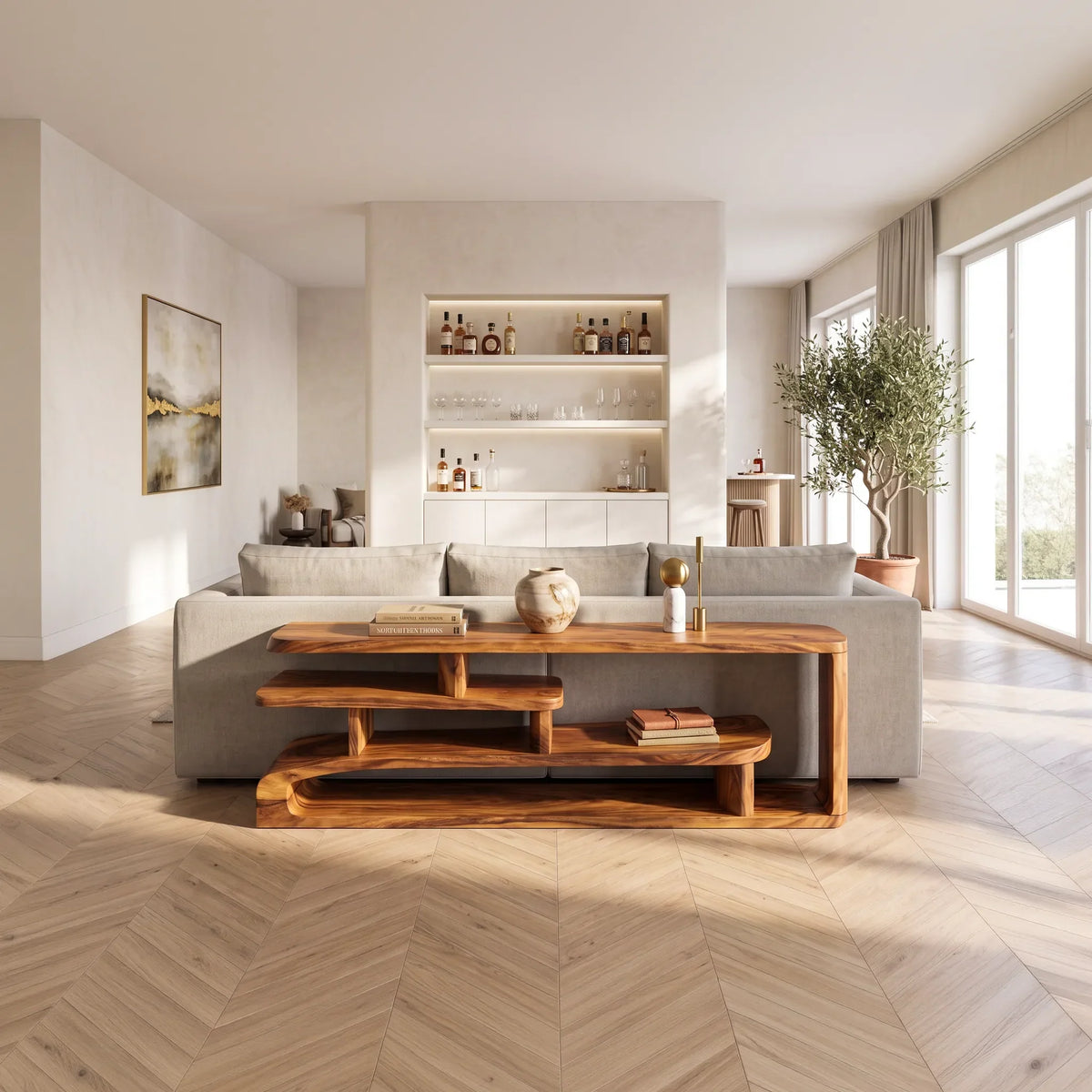 Contemporary Layered Console Table, solid wood, built to order