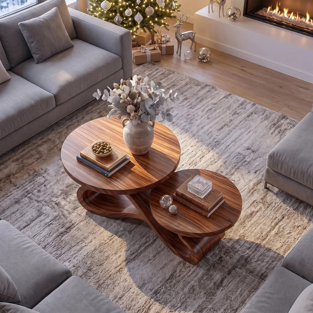 Rustic Round Coffee Table Sunroom, solid wood, built to order