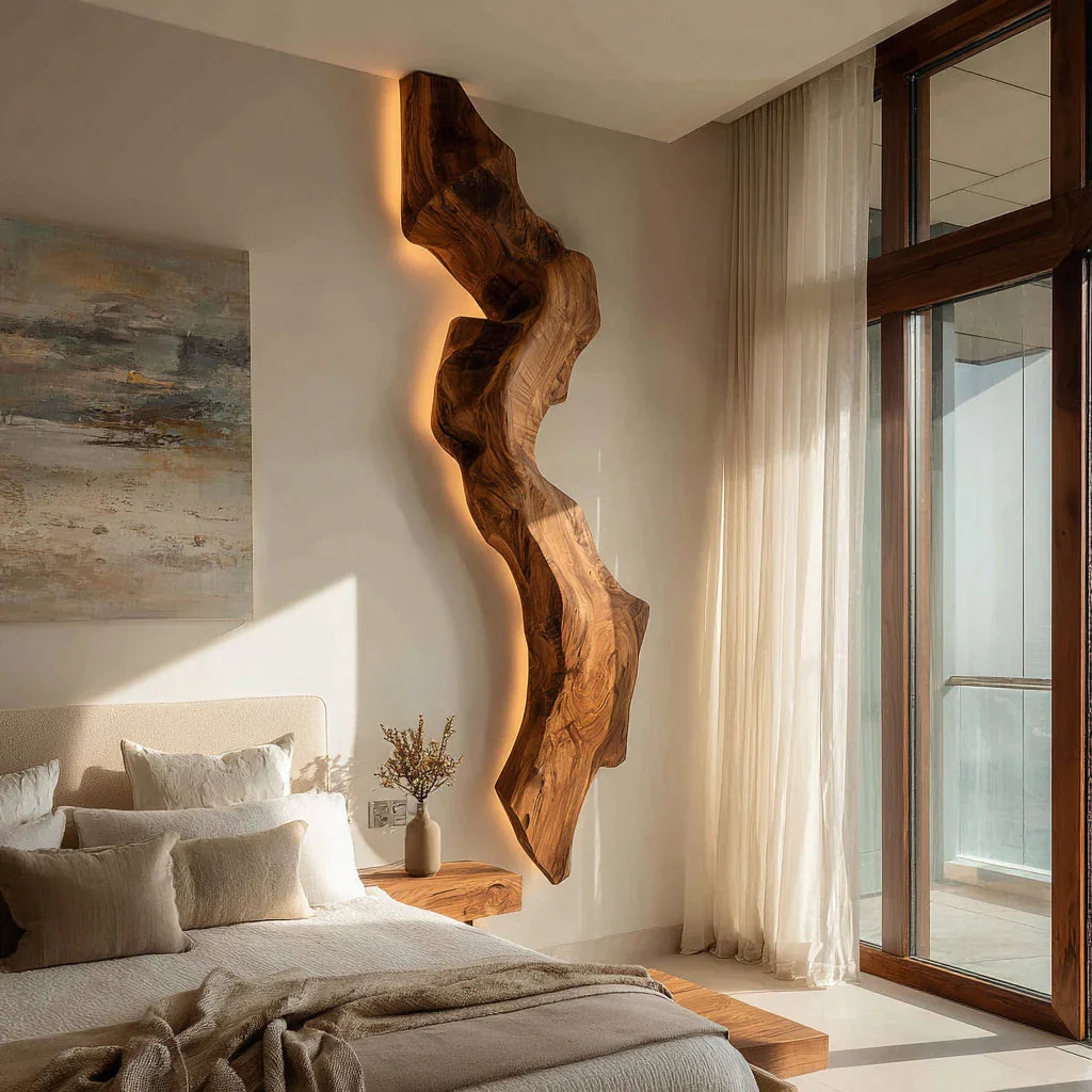 Abstract Live Edge Wall Lamp, solid wood, built to order, view 3