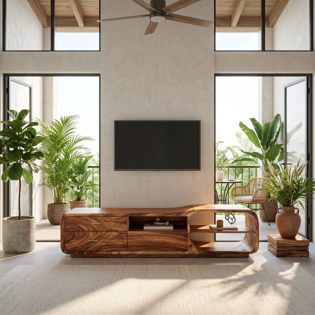 Curved Organic TV Stand Designer Residence, solid wood, built to order, view 3
