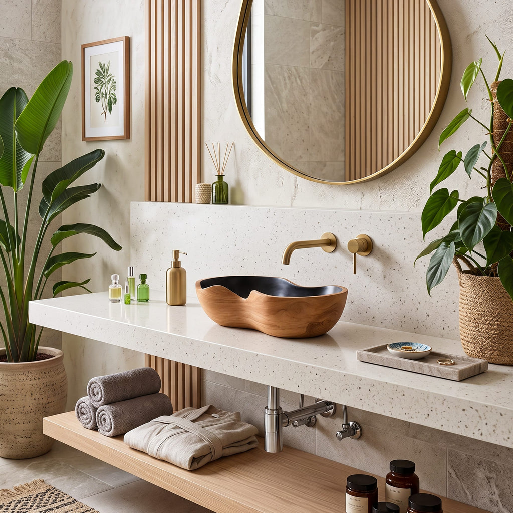 Mid Century Handcrafted Wash Basin, solid wood, built to order