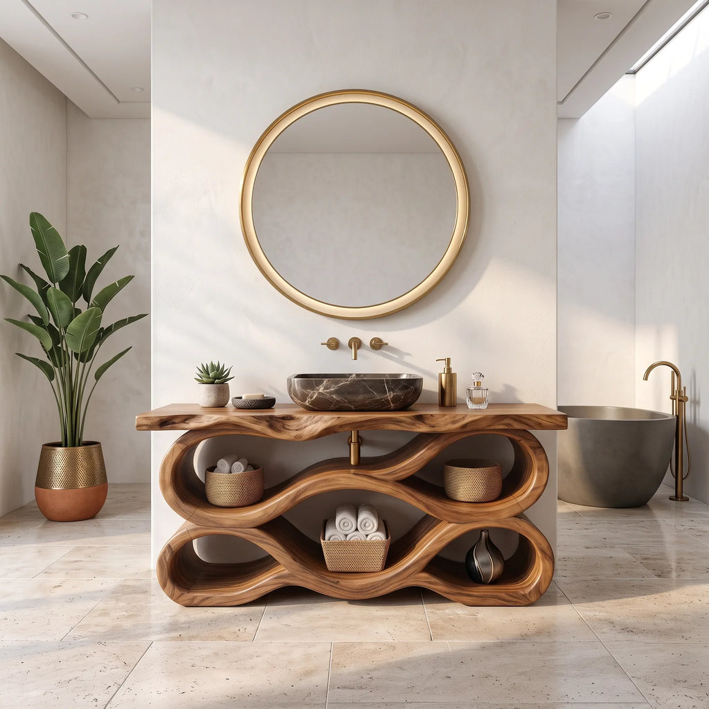 Mediterranean Live Edge Bathroom Vanity Bathroom, solid wood, built to order, view 3
