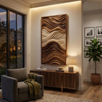 Vertical Sculptural Wall Art with Wave Carved Design, solid wood, built to order, view 7