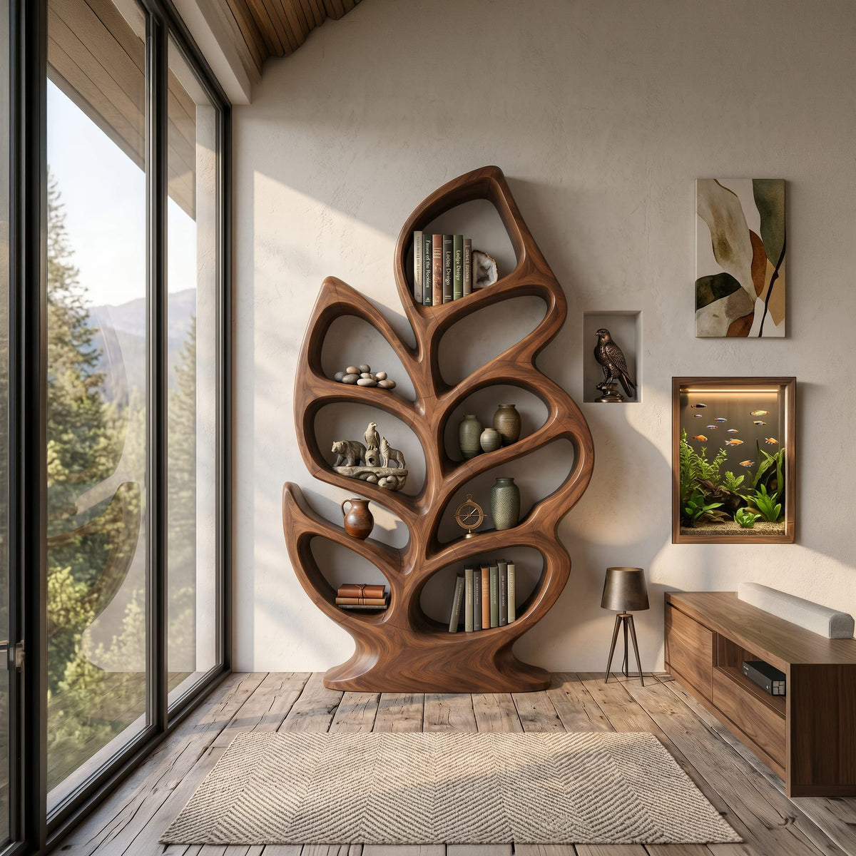 Contemporary Sculptural Bookcase, solid wood, built to order