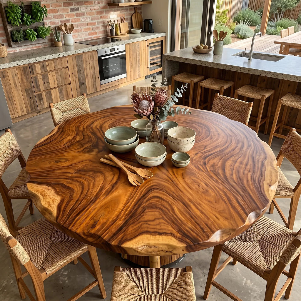 Mid Century Live Edge Round Table Top Penthouse, solid wood, built to order