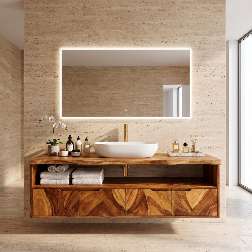 Mediterranean Floating Bathroom Cabinet Villa Bathroom, solid wood, built to order