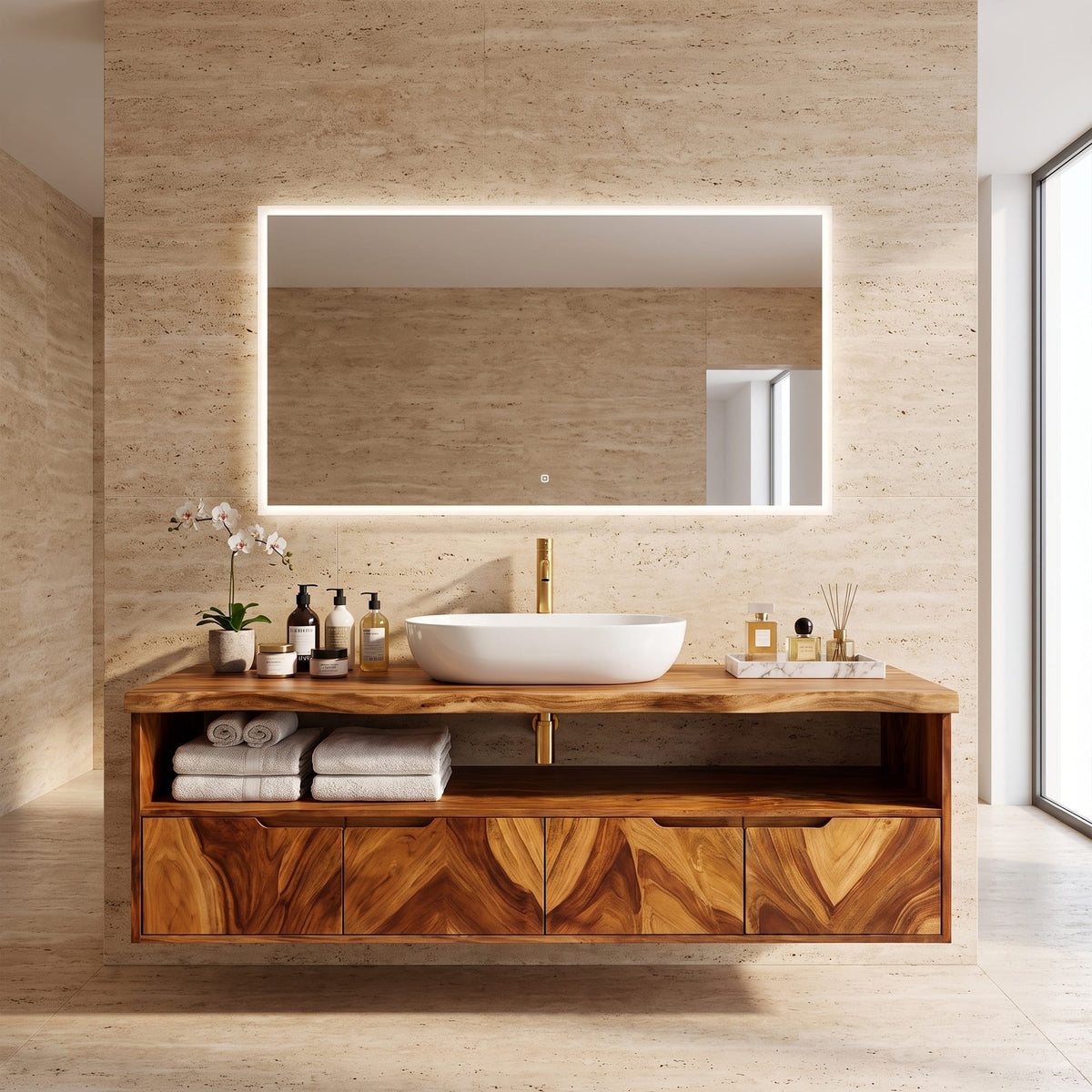 Mediterranean Floating Bathroom Cabinet Villa Bathroom, solid wood, built to order