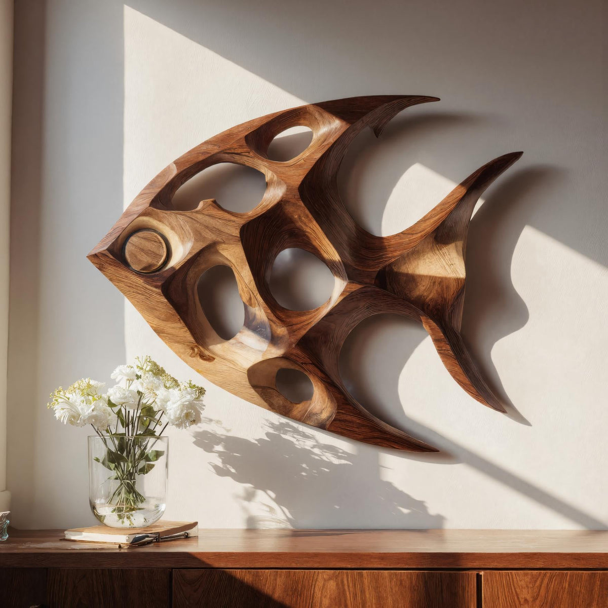 Artistic Sculptural Wall Art Fish-inspired, solid wood, built to order, view 3
